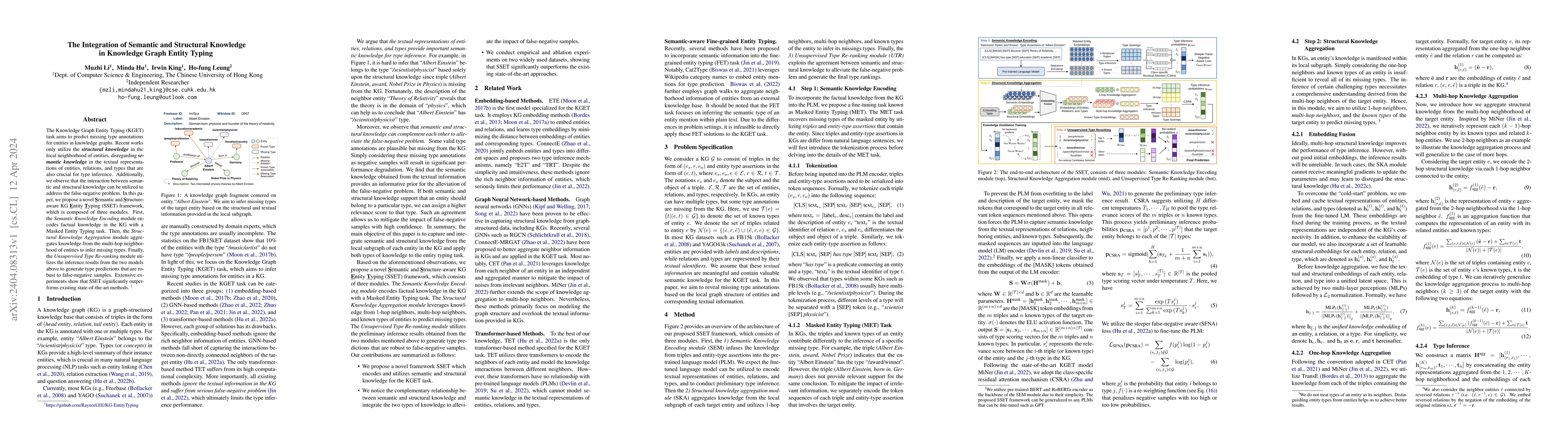 Thumbnail for The Integration of Semantic and Structural Knowledge in Knowledge Graph
  Entity Typing