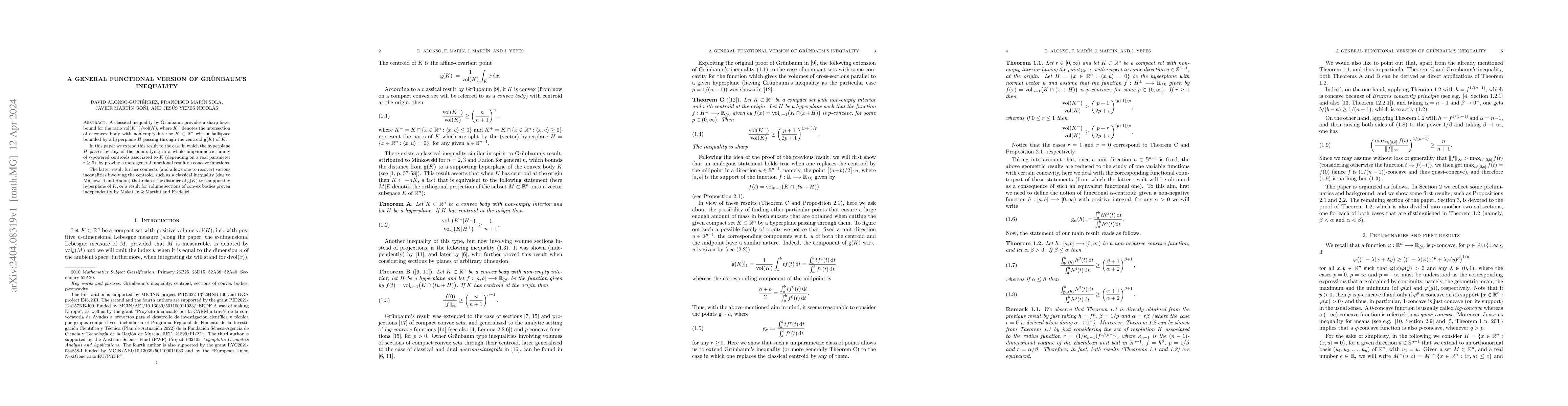 Thumbnail for A general functional version of Gr\"unbaum's inequality