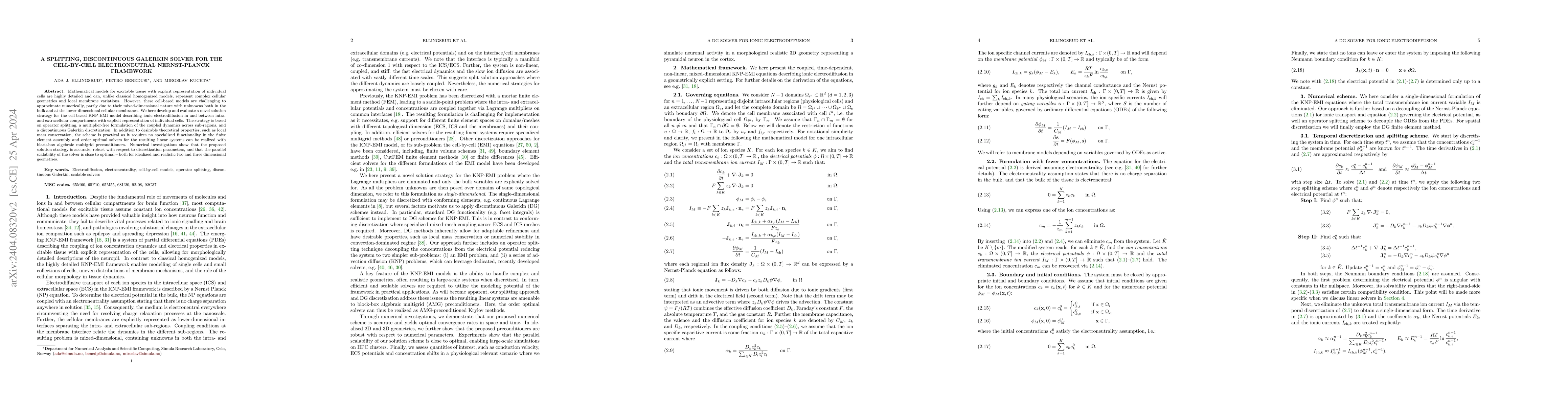 Thumbnail for A splitting, discontinuous Galerkin solver for the cell-by-cell
  electroneutral Nernst-Planck framework