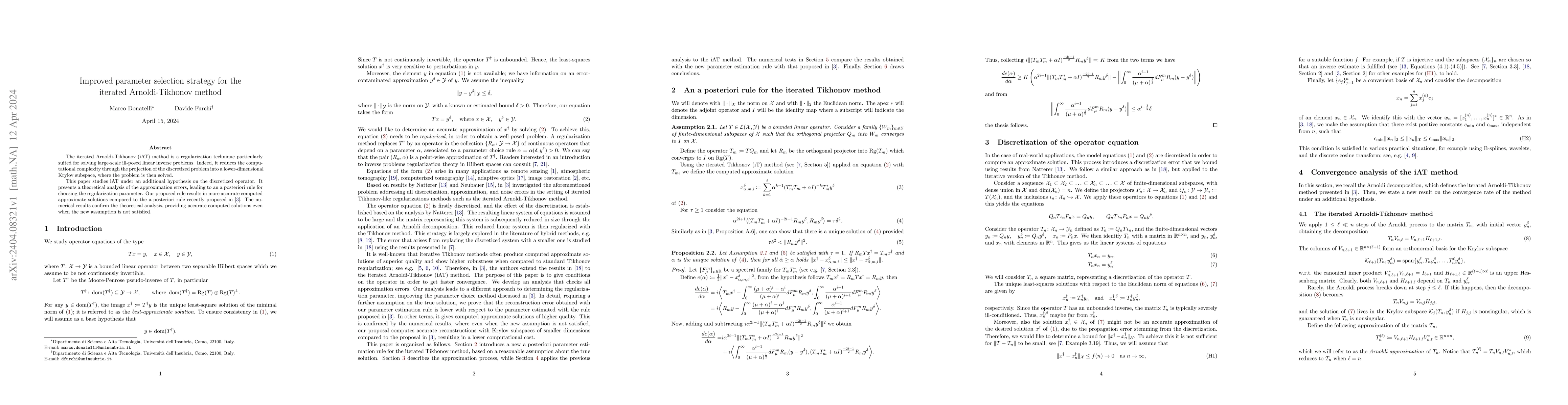 Thumbnail for Improved parameter selection strategy for the iterated Arnoldi-Tikhonov
  method