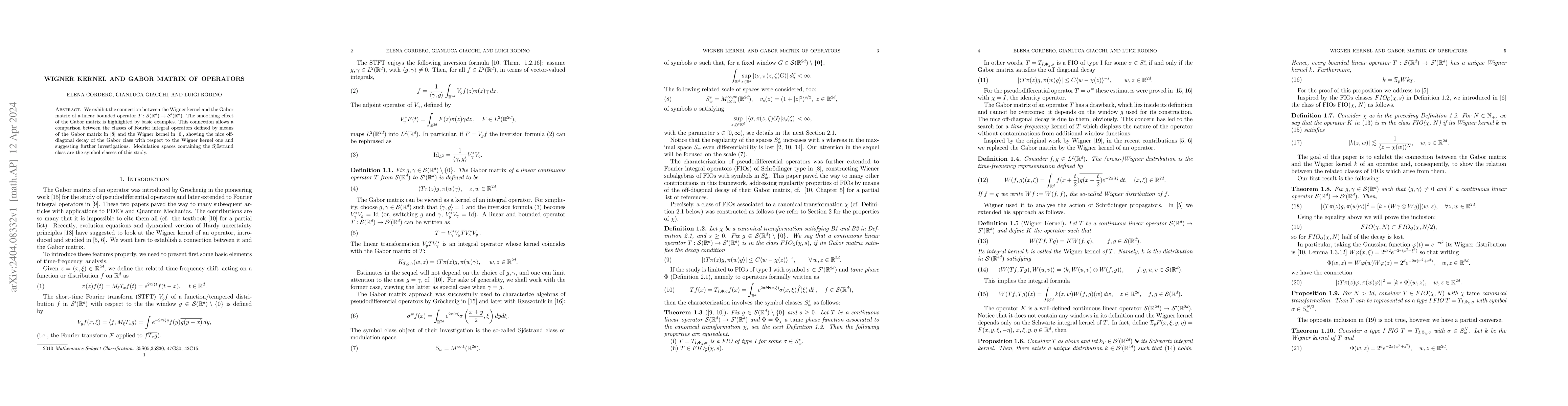 Thumbnail for Wigner kernel and Gabor matrix of operators