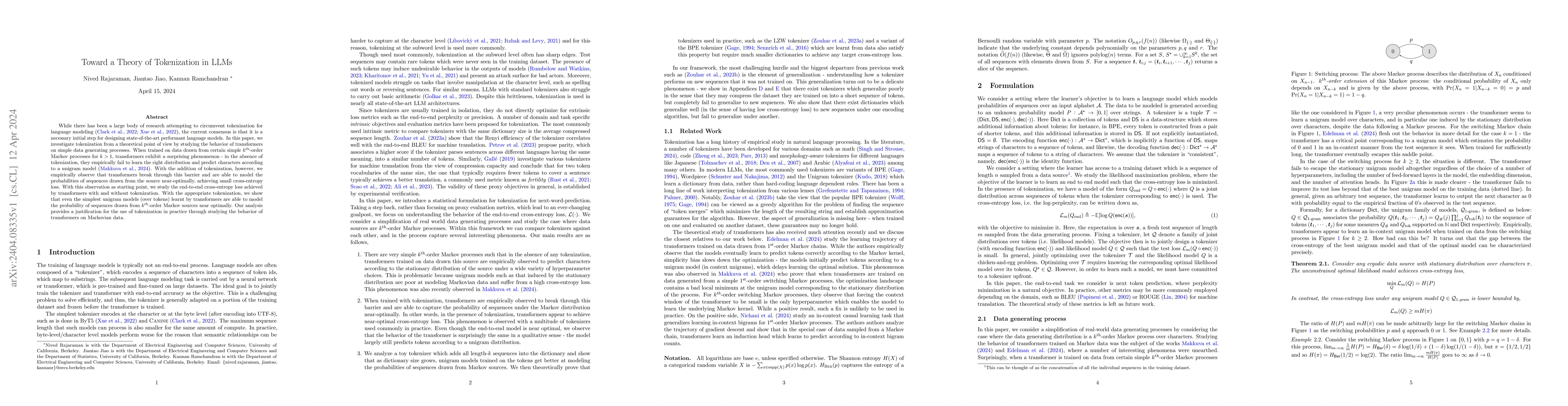 Thumbnail for Toward a Theory of Tokenization in LLMs
