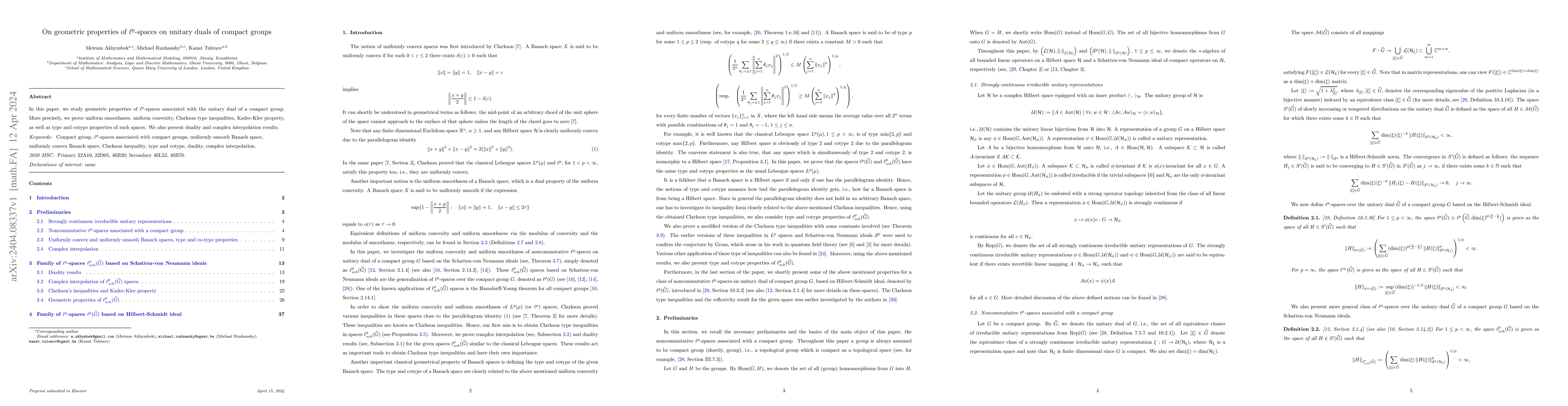 Thumbnail for On geometric properties of $\ell^{p}$-spaces on unitary duals of compact
  groups