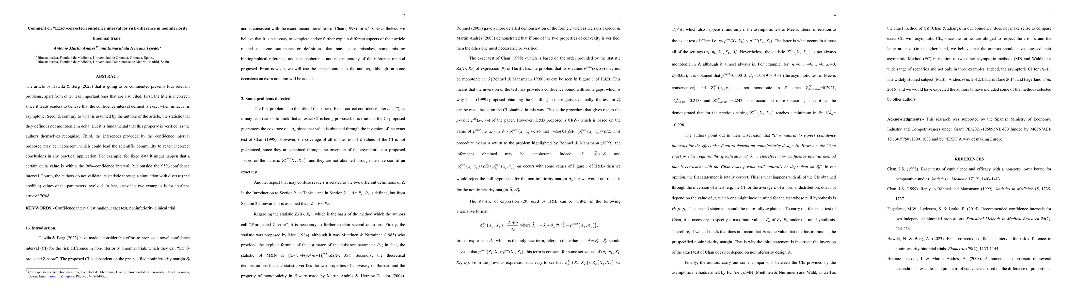 Thumbnail for Comment on 'Exact-corrected confidence interval for risk difference in
  noninferiority binomial trials'