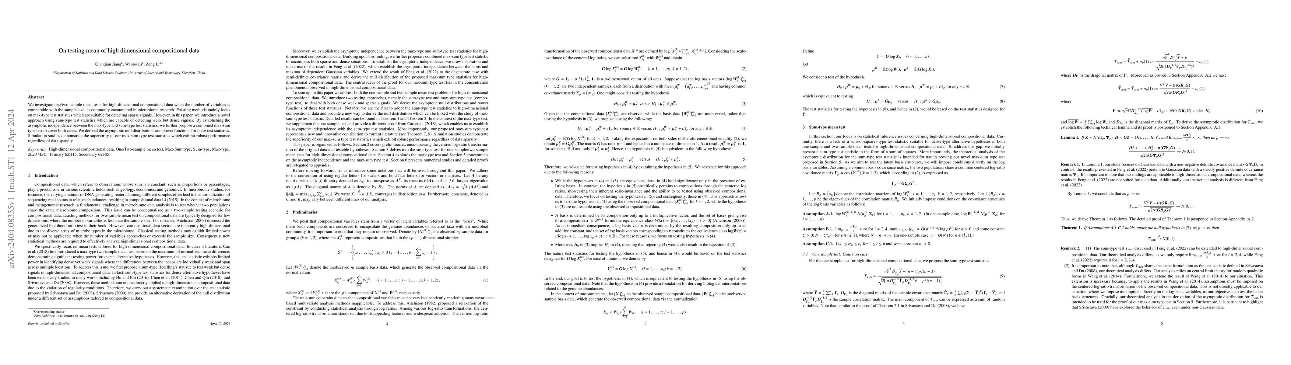 Thumbnail for On testing mean of high dimensional compositional data