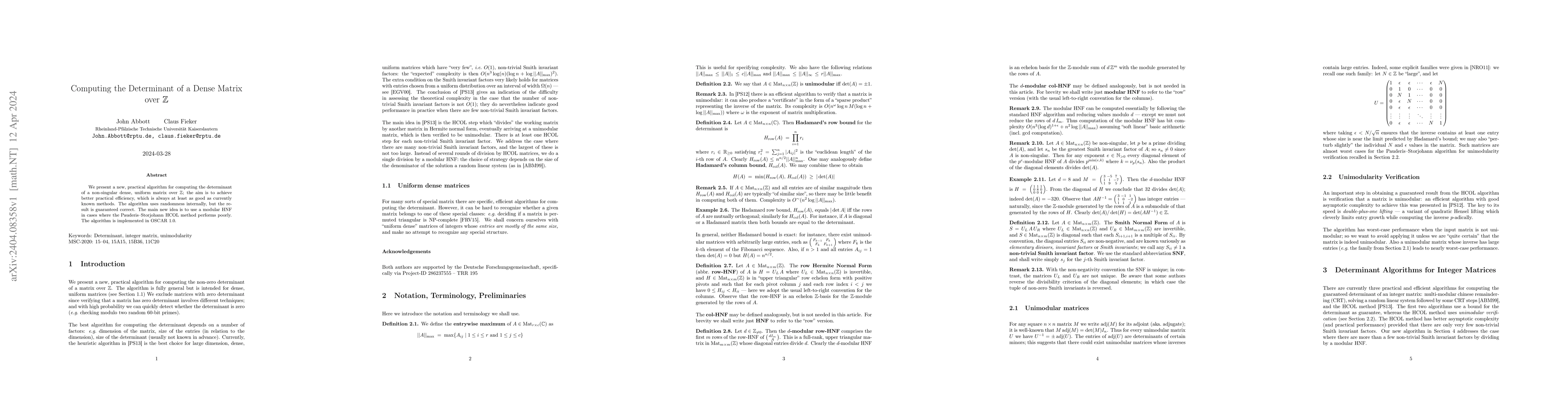 Thumbnail for Computing the Determinant of a Dense Matrix over Z