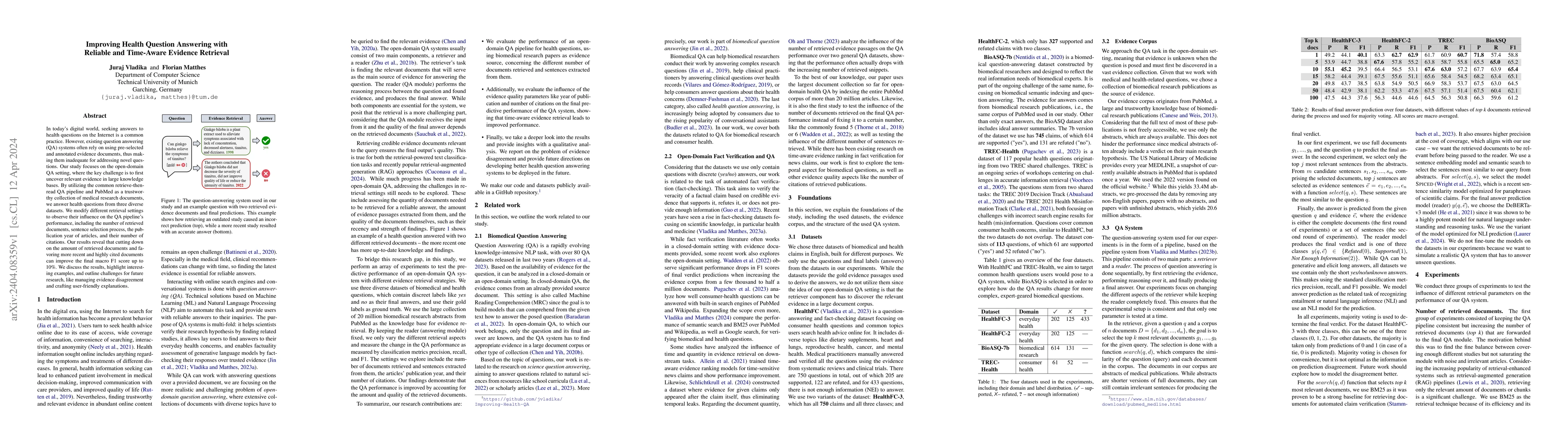 Thumbnail for Improving Health Question Answering with Reliable and Time-Aware
  Evidence Retrieval