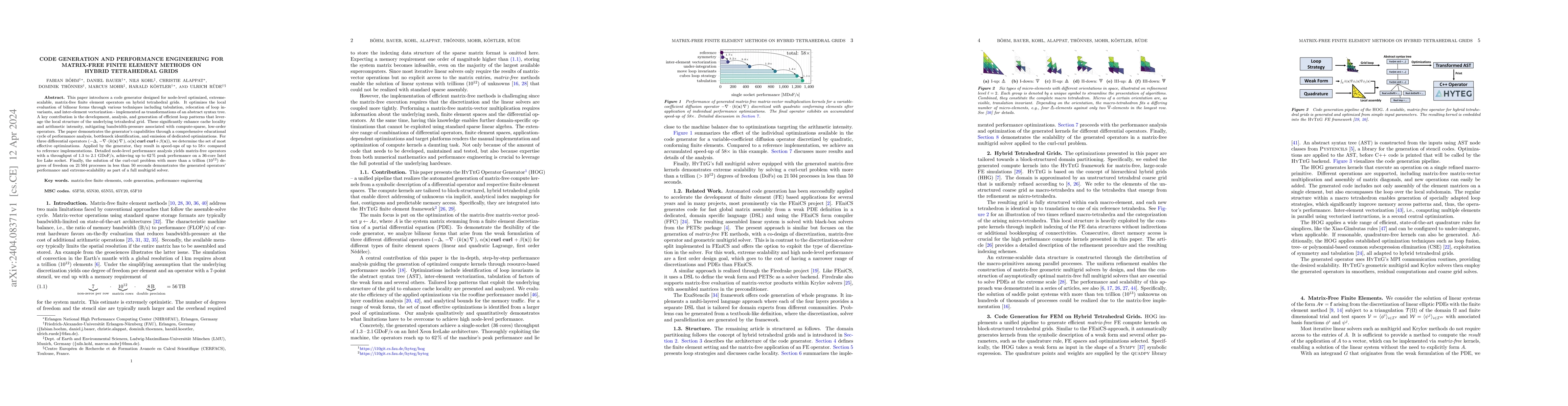 Thumbnail for Code Generation and Performance Engineering for Matrix-Free Finite
  Element Methods on Hybrid Tetrahedral Grids