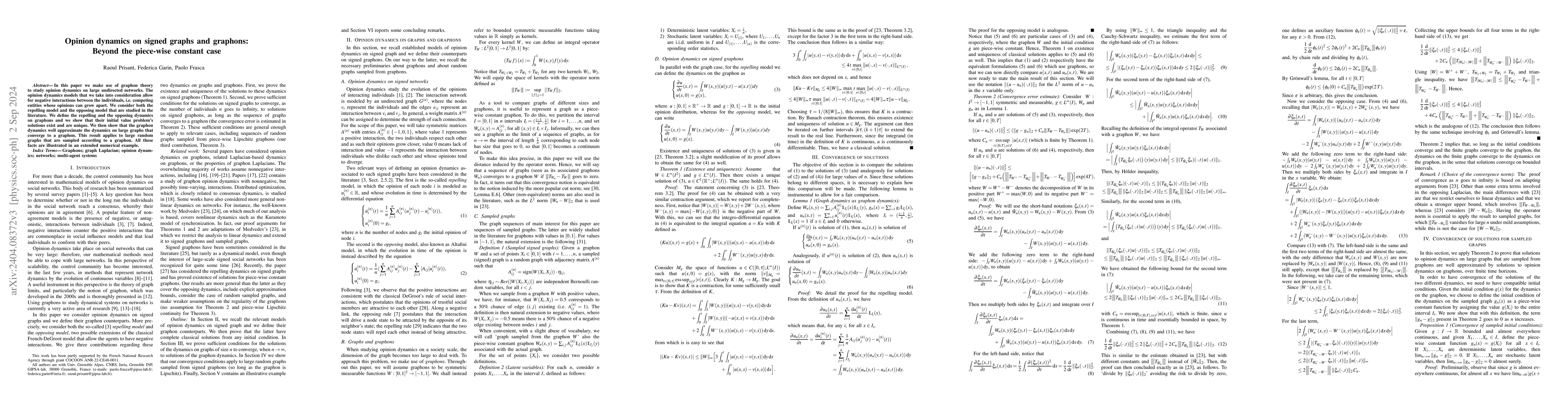 Thumbnail for Opinion dynamics on signed graphs and graphons: Beyond the piece-wise
  constant case