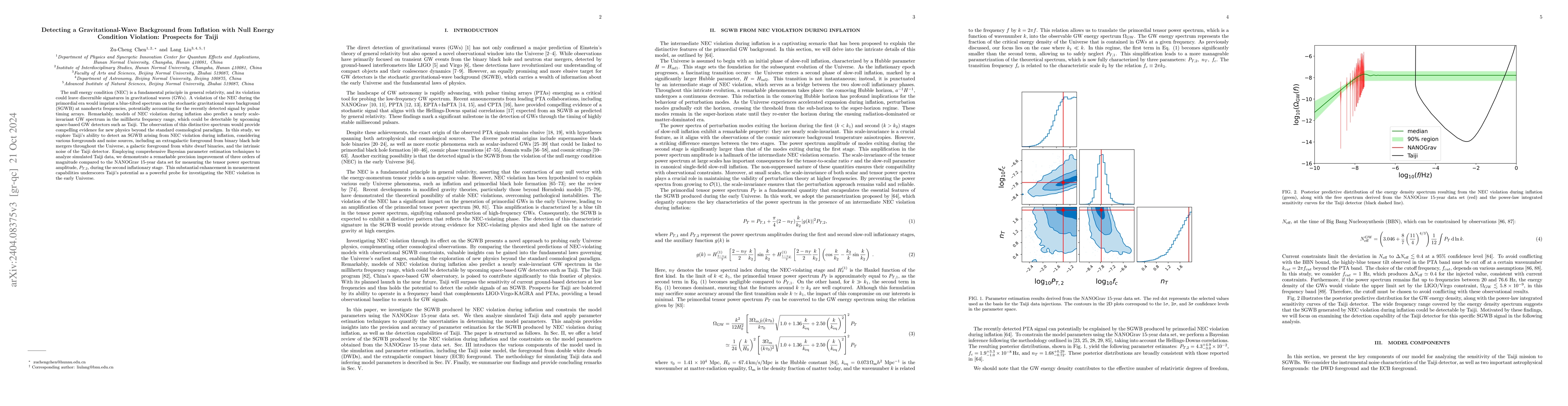 Thumbnail for Detecting a Gravitational-Wave Background from Null Energy Condition
  Violation: Prospects for Taiji