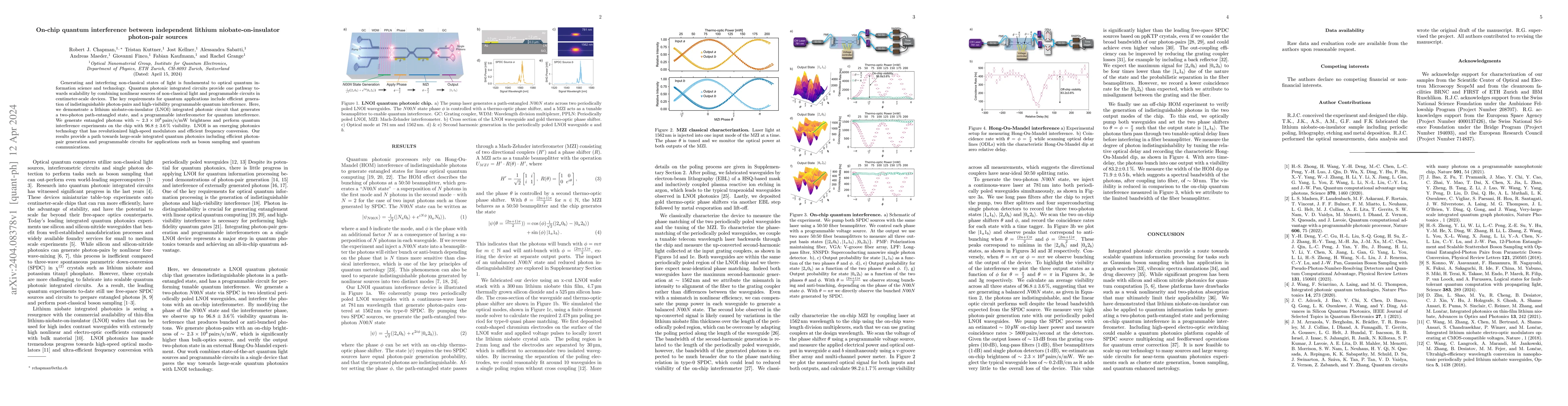Thumbnail for On-chip quantum interference between independent lithium
  niobate-on-insulator photon-pair sources