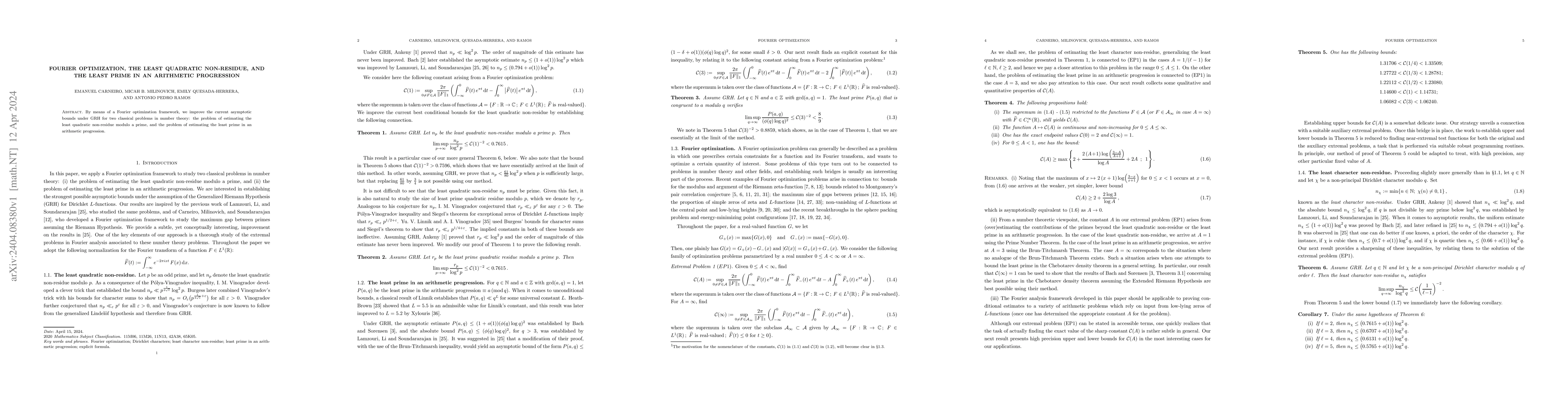 Thumbnail for Fourier optimization, the least quadratic non-residue, and the least
  prime in an arithmetic progression