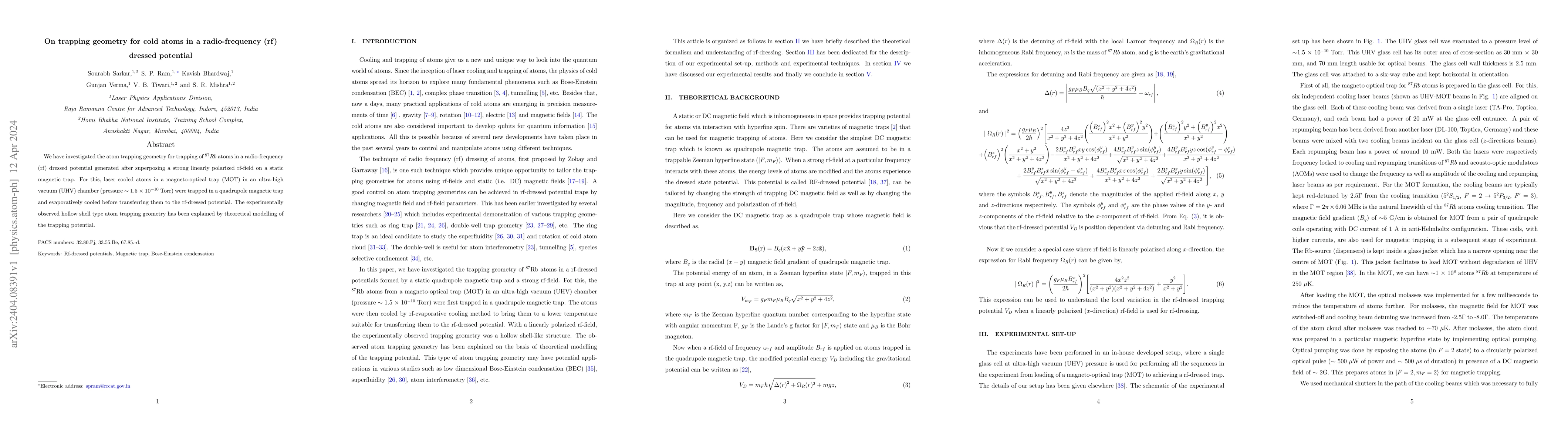 Thumbnail for On trapping geometry for cold atoms in a radio-frequency (rf) dressed
  potential