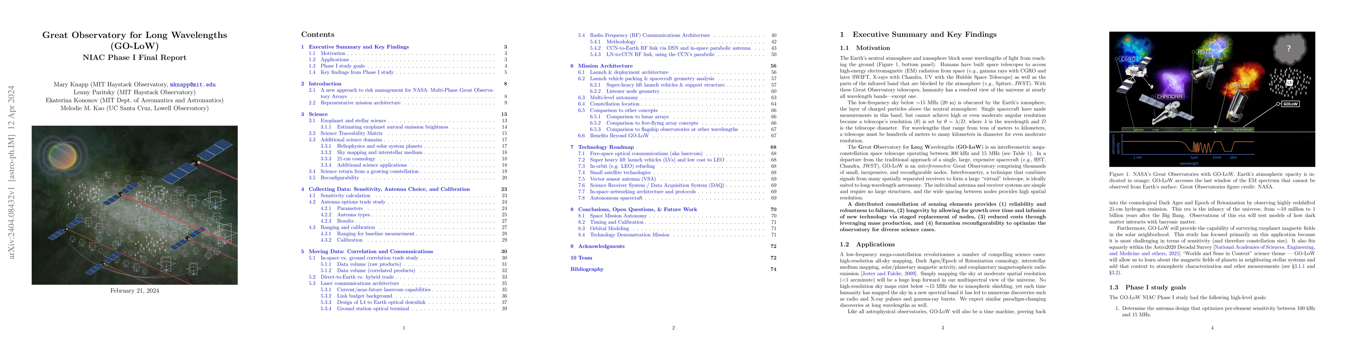 Thumbnail for Great Observatory for Long Wavelengths (GO-LoW) NIAC Phase I Final
  Report