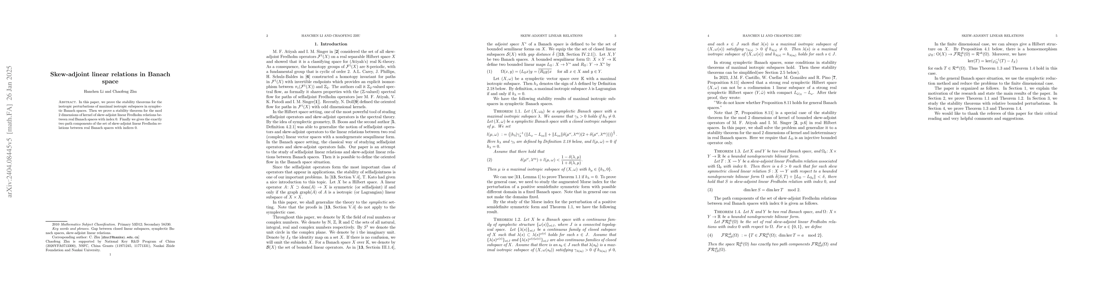 Thumbnail for Stabilities in Banach spaces with skew-adjoint Fredholm operators