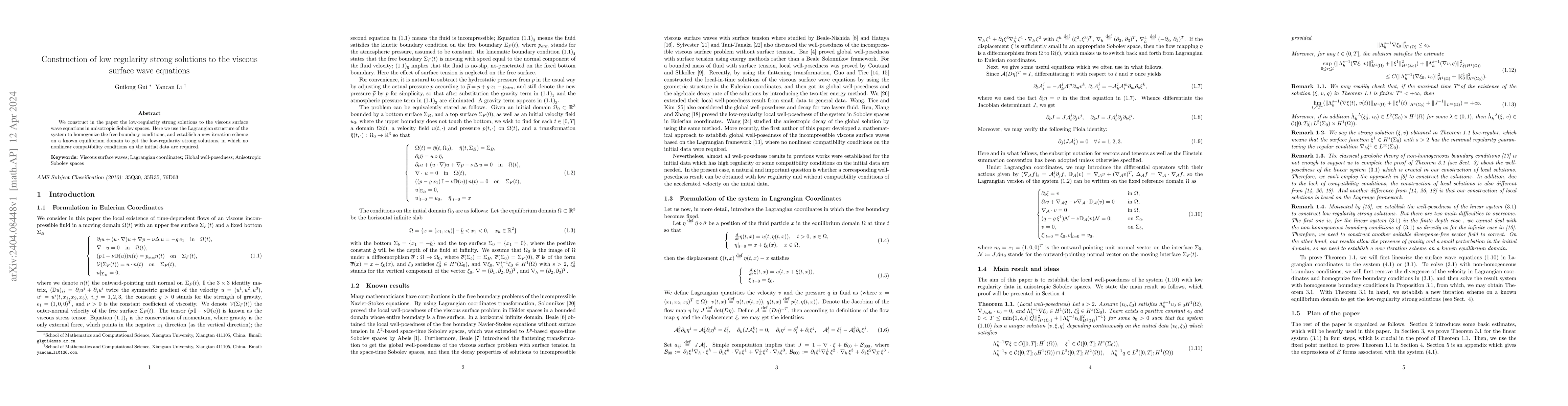 Thumbnail for Construction of low regularity strong solutions to the viscous surface
  wave equations