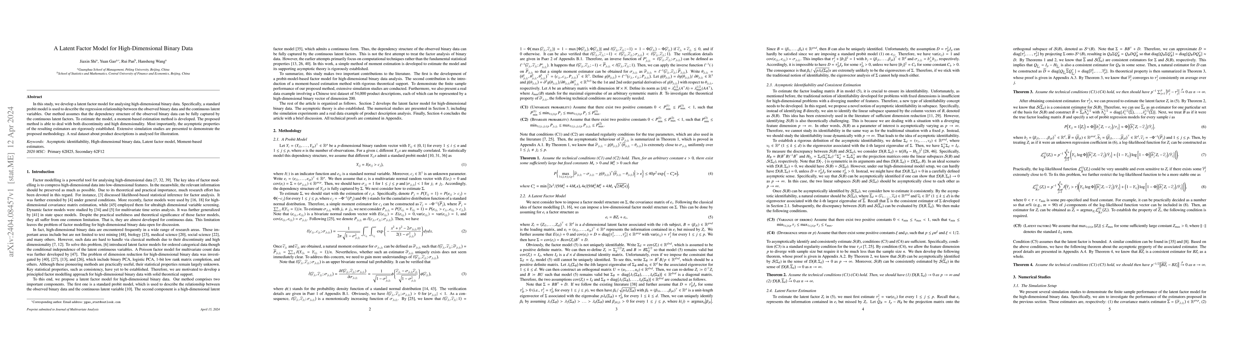Thumbnail for A Latent Factor Model for High-Dimensional Binary Data
