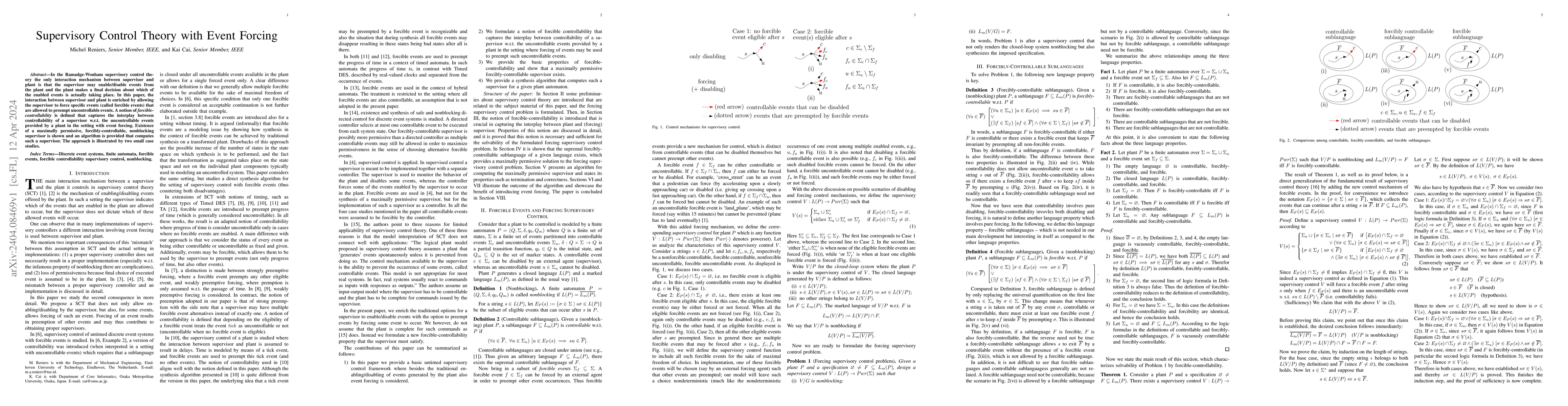 Thumbnail for Supervisory Control Theory with Event Forcing