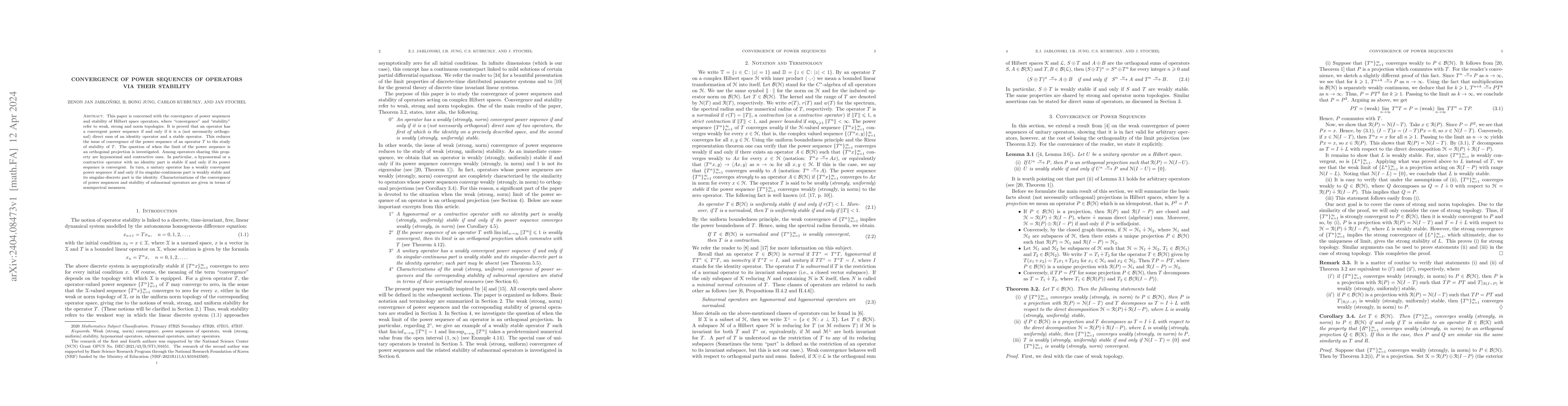 Thumbnail for Convergence of power sequences of operators via their stability