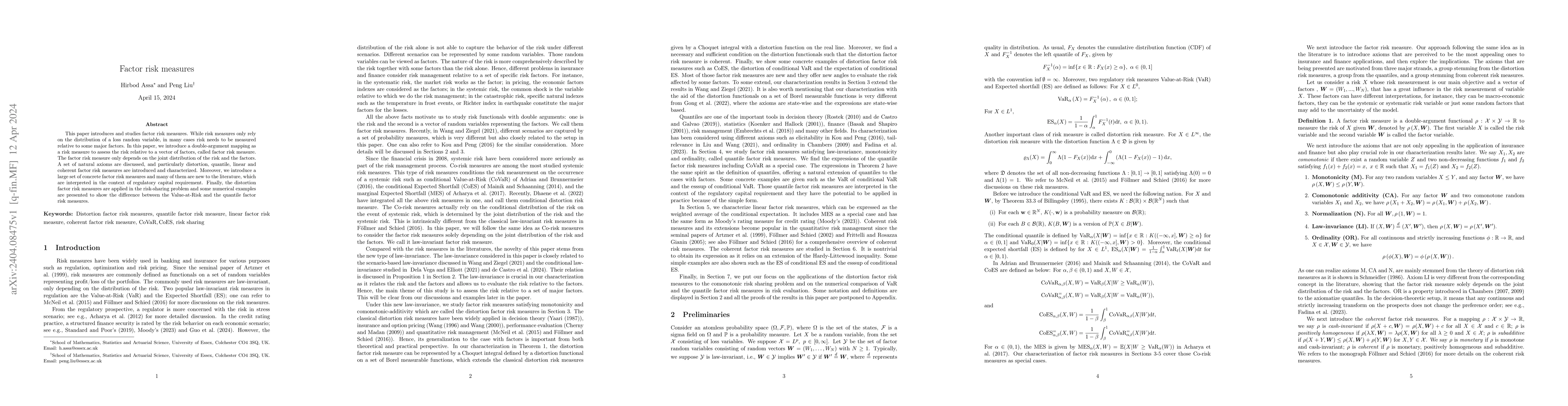 Thumbnail for Factor risk measures