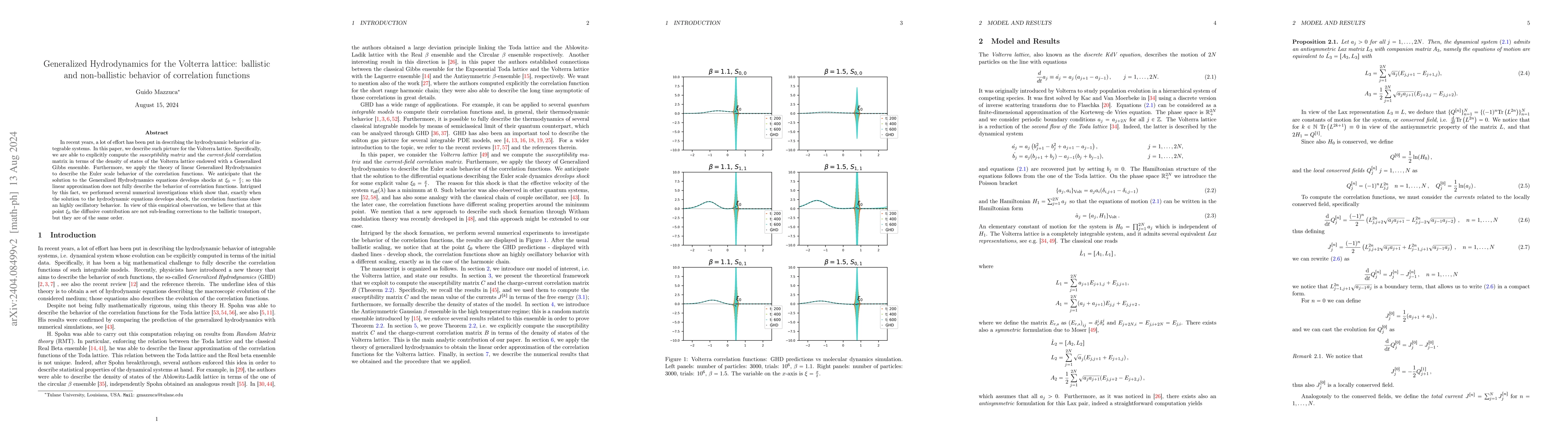 Thumbnail for Generalized Hydrodynamics for the Volterra lattice: Ballistic and
  nonballistic behavior of correlation functions