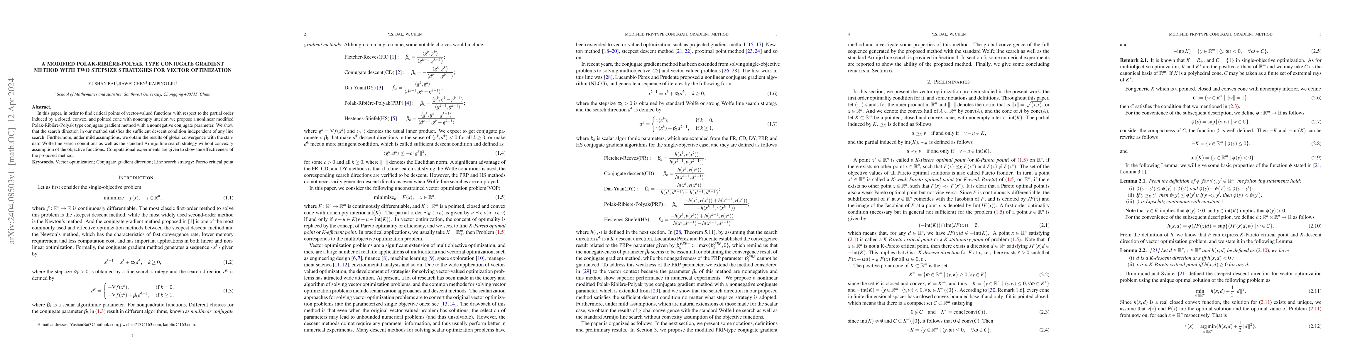 Thumbnail for A modified Polak-Ribiere-Polyak type conjugate gradient method with two
  stepsize strategies for vector optimization