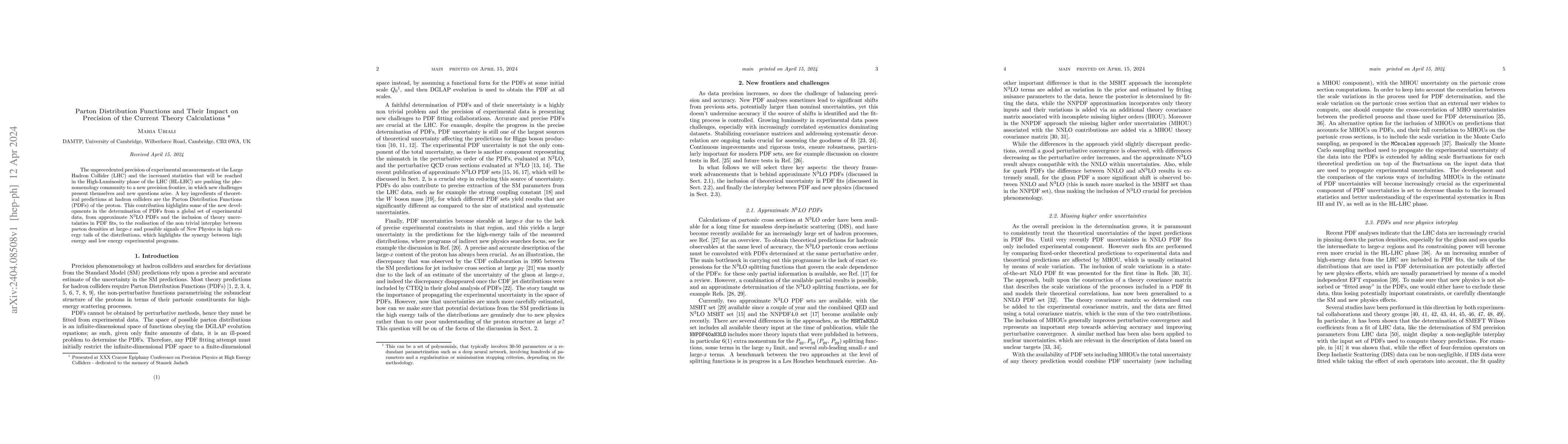 Thumbnail for Parton Distribution Functions and Their Impact on Precision of the
  Current Theory Calculations