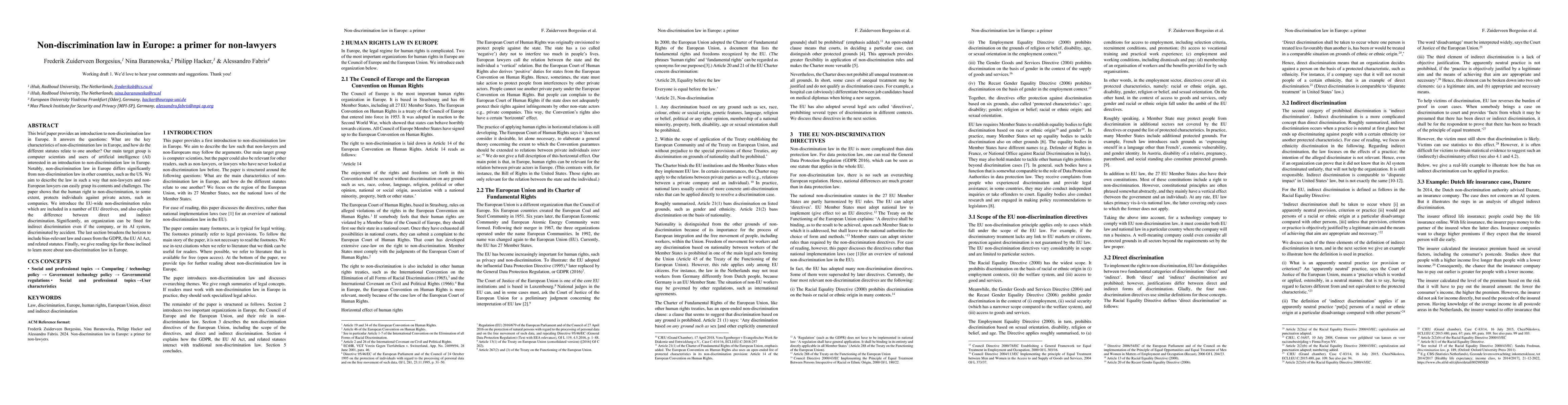 Thumbnail for Non-discrimination law in Europe: a primer for non-lawyers