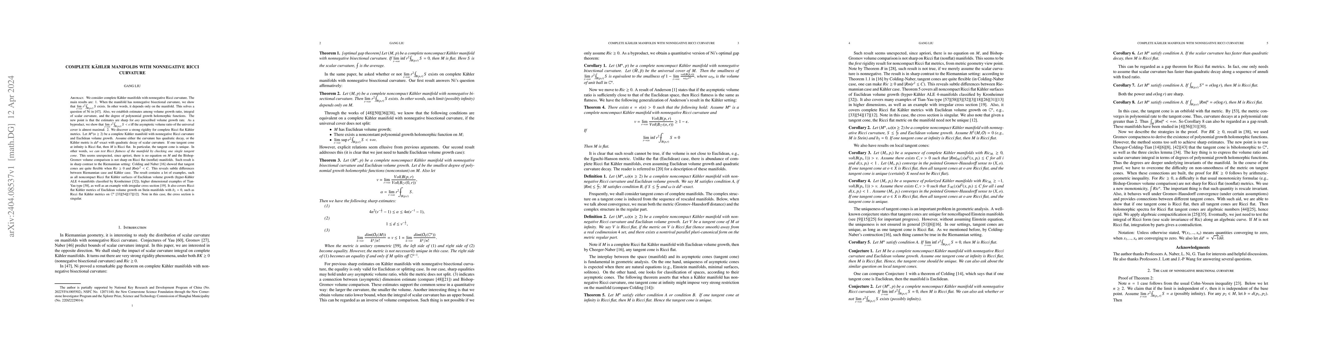 Thumbnail for Complete K\"ahler manifolds with nonnegative Ricci curvature