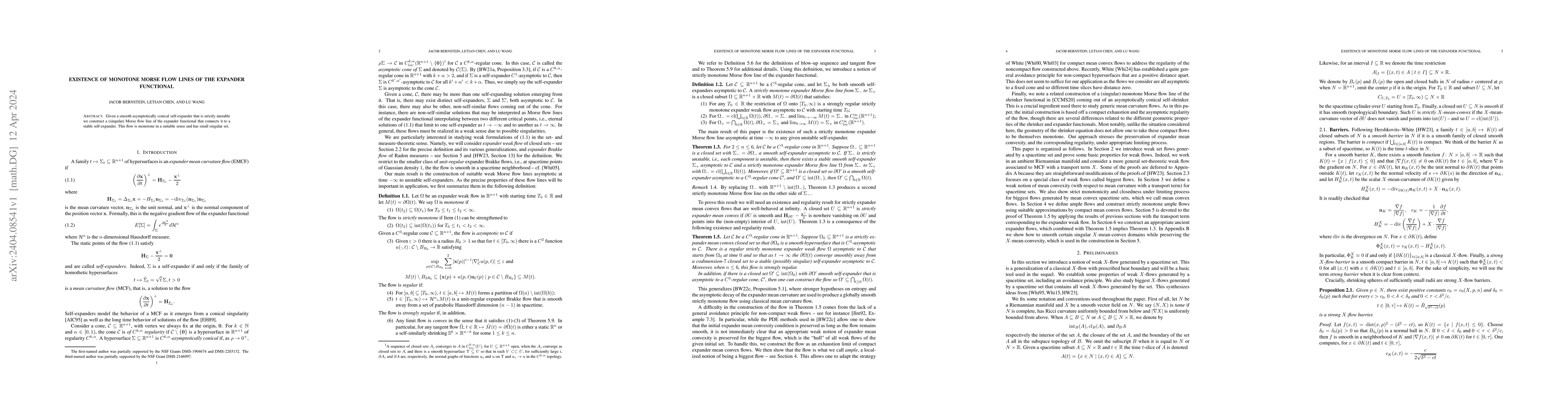 Thumbnail for Existence of monotone Morse flow lines of the expander functional