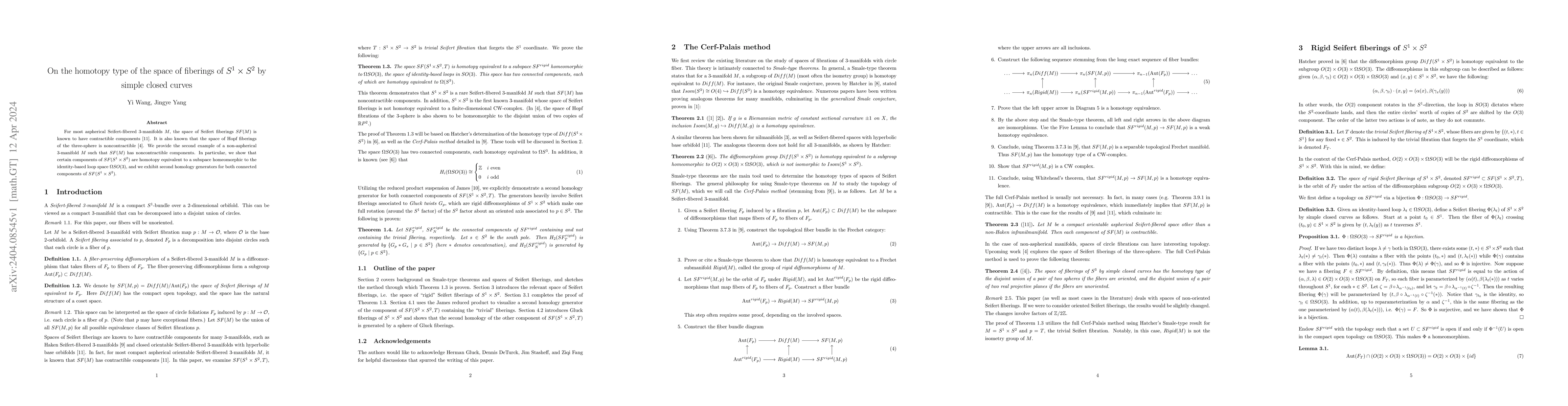 Thumbnail for On the homotopy type of the space of fiberings of $S^1 \times S^2$ by
  simple closed curves