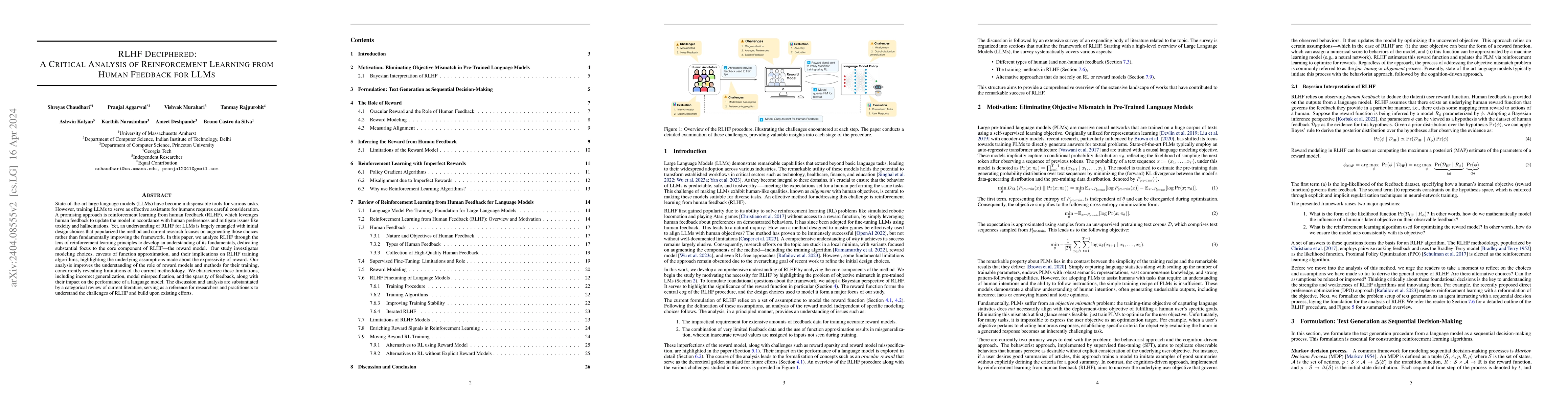 Thumbnail for RLHF Deciphered: A Critical Analysis of Reinforcement Learning from
  Human Feedback for LLMs