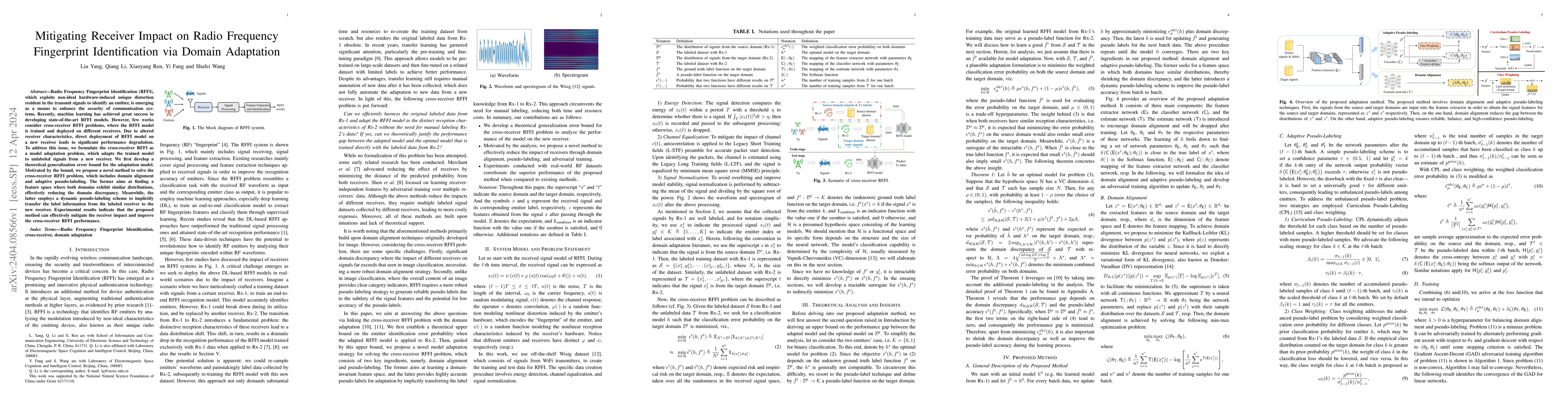 Thumbnail for Mitigating Receiver Impact on Radio Frequency Fingerprint Identification
  via Domain Adaptation
