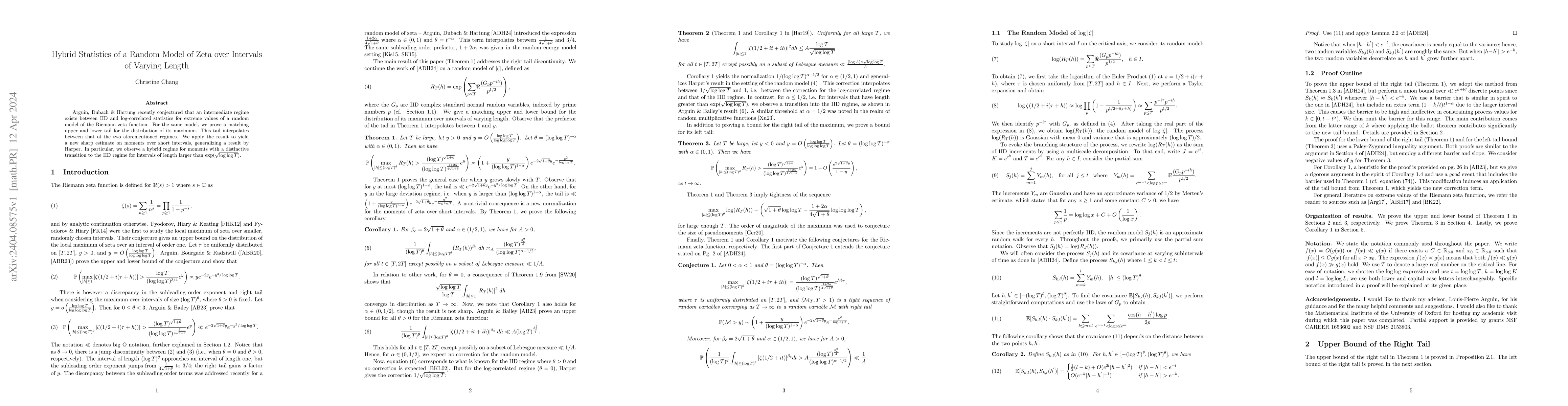 Thumbnail for Hybrid Statistics of a Random Model of Zeta over Intervals of Varying
  Length
