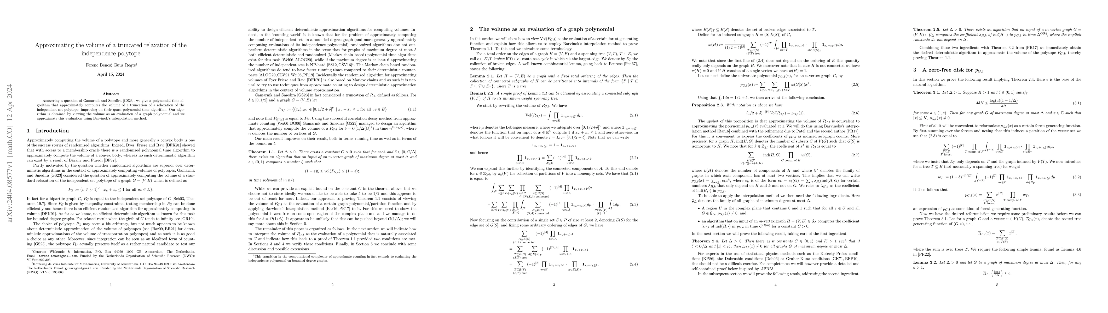 Thumbnail for Approximating the volume of a truncated relaxation of the independence
  polytope