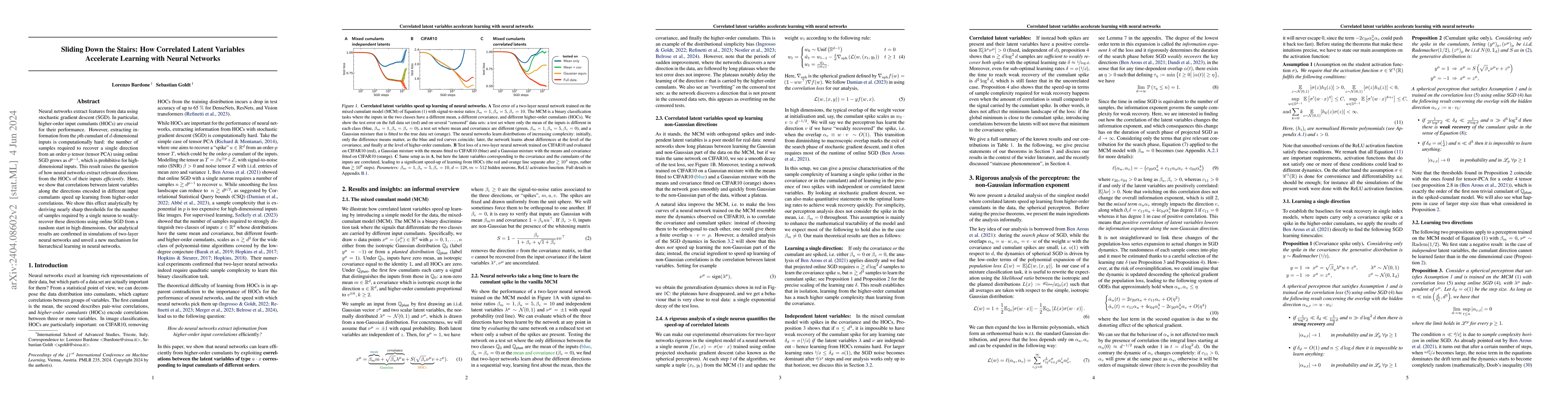 Thumbnail for Sliding down the stairs: how correlated latent variables accelerate
  learning with neural networks