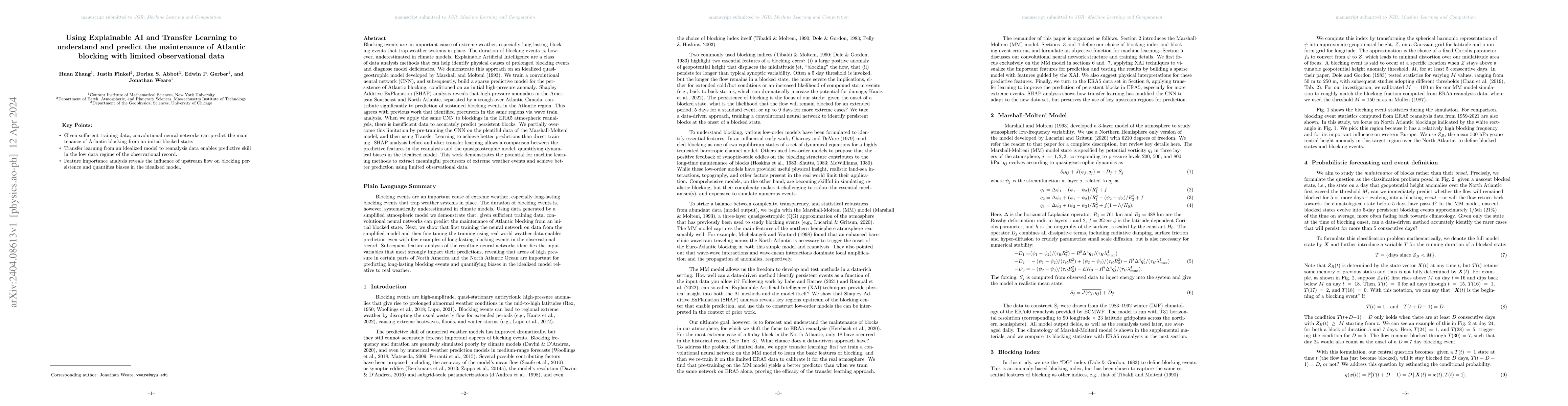 Thumbnail for Using Explainable AI and Transfer Learning to understand and predict the
  maintenance of Atlantic blocking with limited observational data