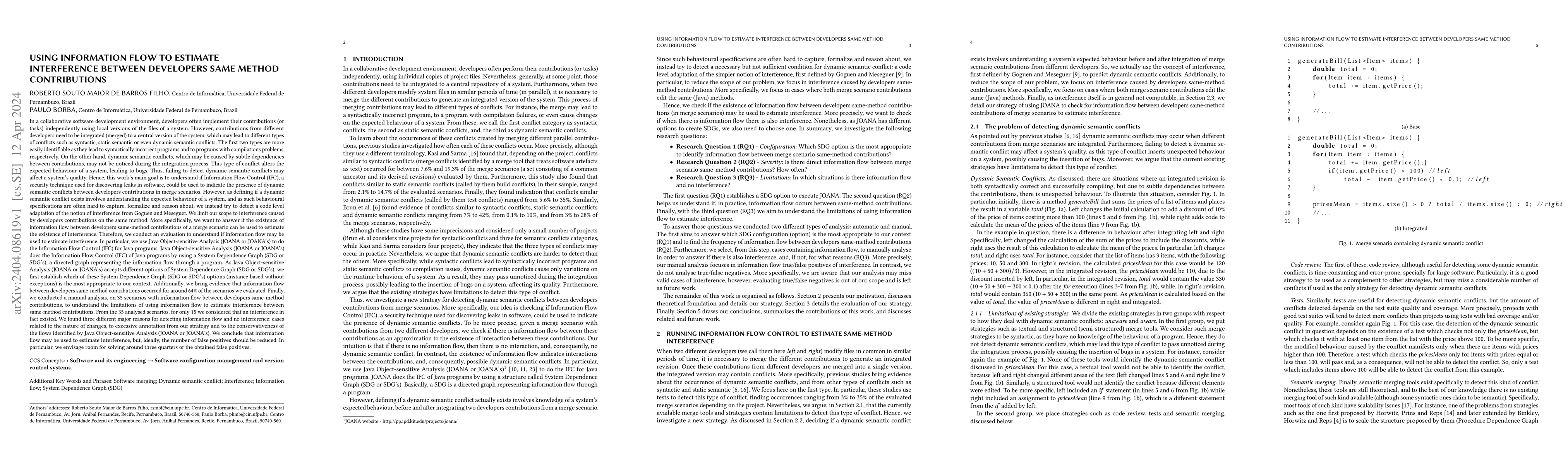 Thumbnail for Using Information Flow to estimate interference between developers same
  method contributions