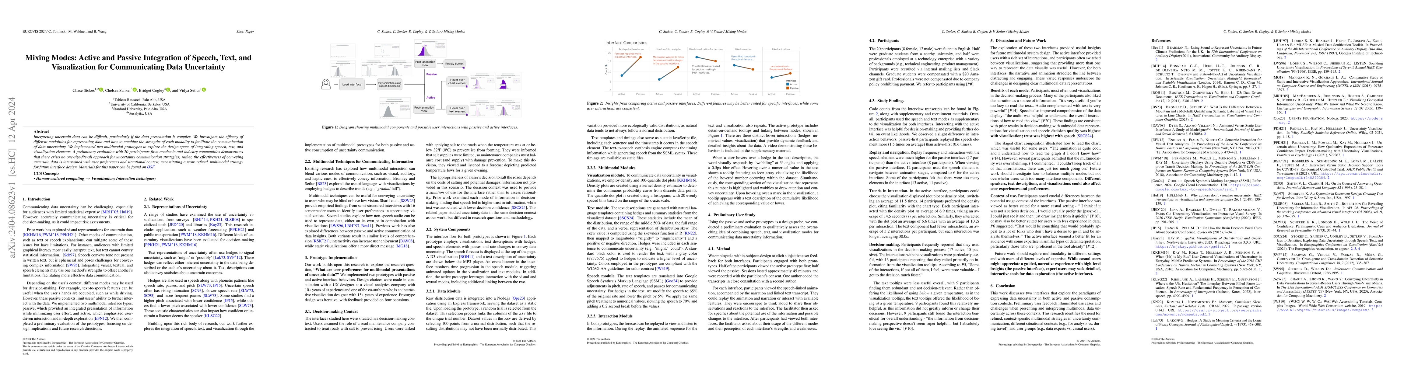 Thumbnail for Mixing Modes: Active and Passive Integration of Speech, Text, and
  Visualization for Communicating Data Uncertainty