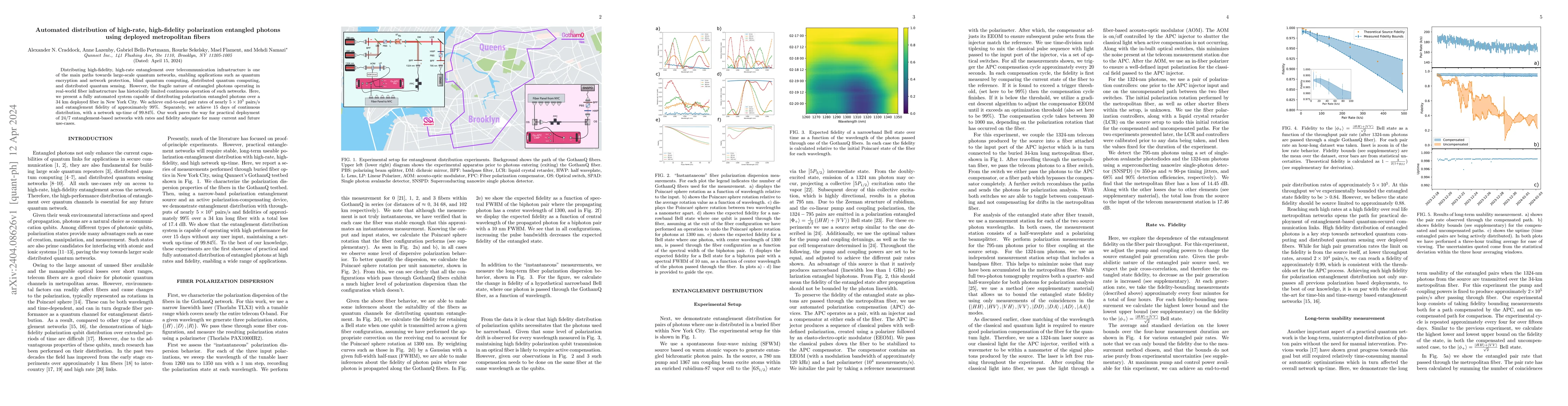 Thumbnail for Automated distribution of high-rate, high-fidelity polarization
  entangled photons using deployed metropolitan fibers