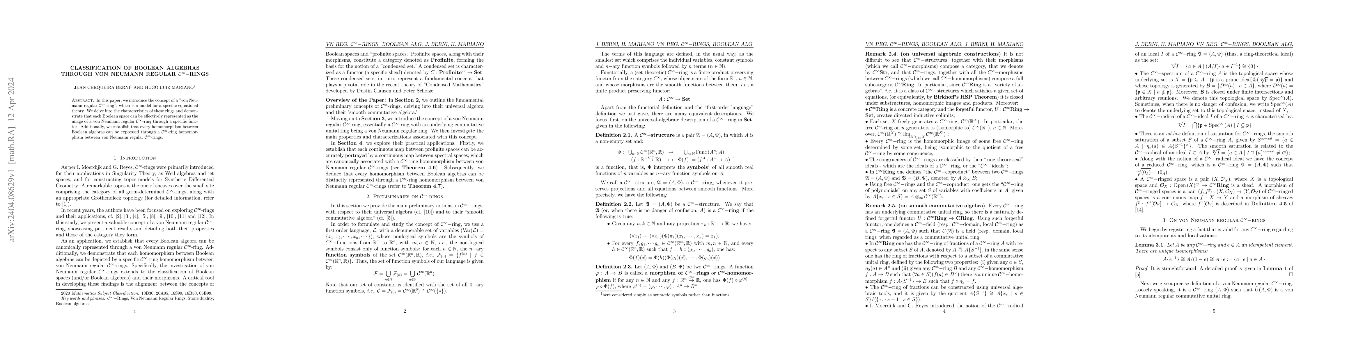 Thumbnail for Classification of Boolean Algebras through von Neumann regular
  $\mathcal{C}^{\infty}-$Rings