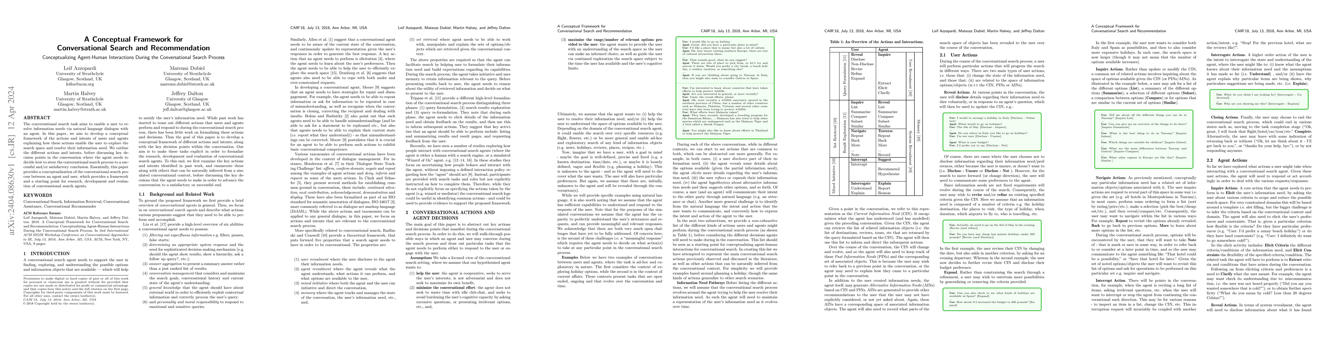 Thumbnail for A Conceptual Framework for Conversational Search and Recommendation:
  Conceptualizing Agent-Human Interactions During the Conversational Search
  Process