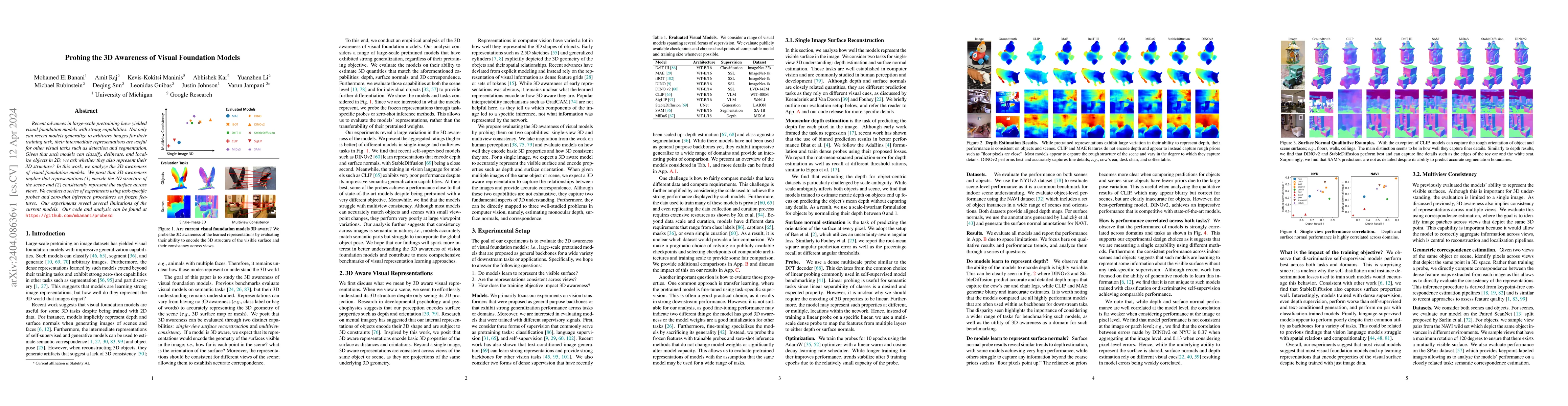 Thumbnail for Probing the 3D Awareness of Visual Foundation Models