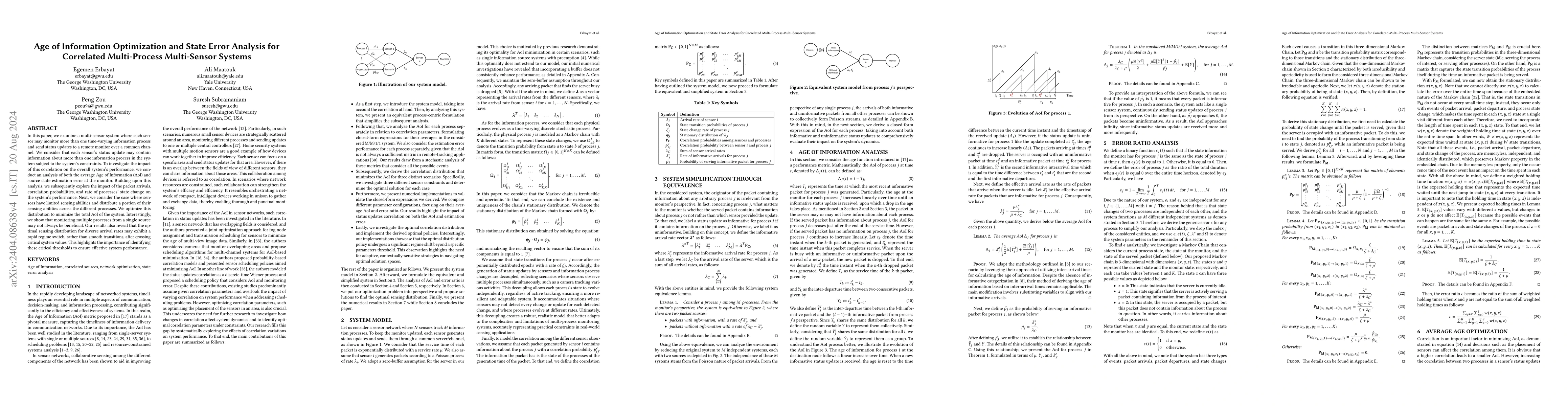 Thumbnail for Age of Information Optimization and State Error Analysis for Correlated
  Multi-Process Multi-Sensor Systems