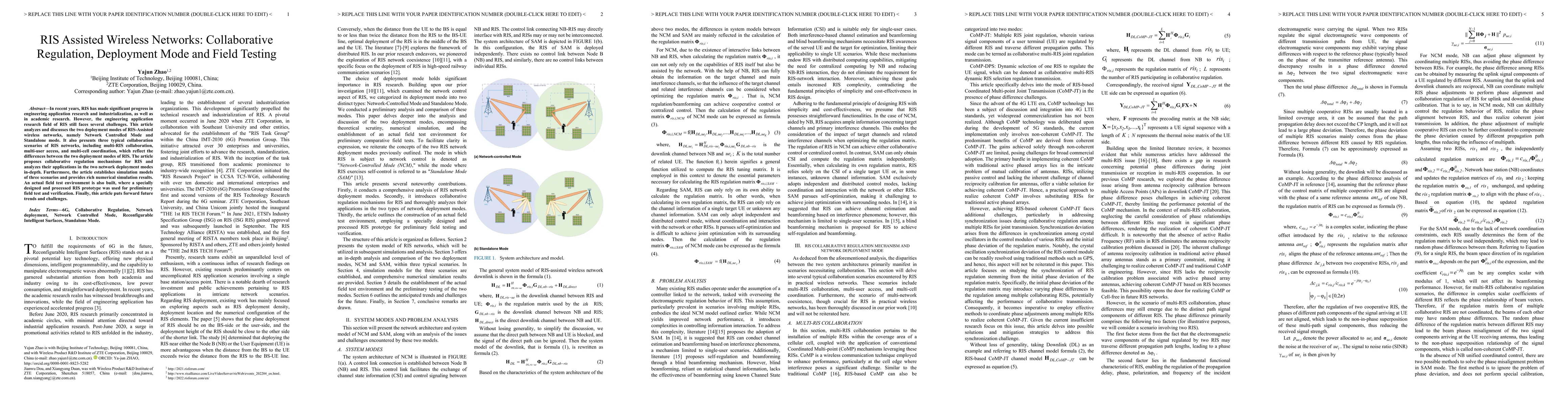 Thumbnail for RIS Assisted Wireless Networks: Collaborative Regulation, Deployment
  Mode and Field Testing