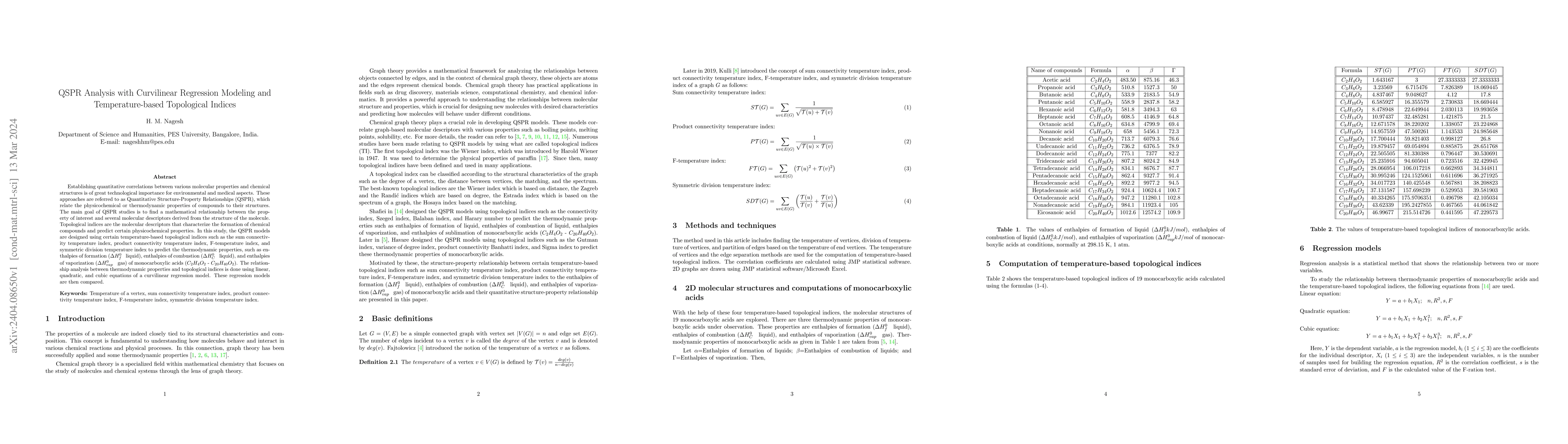 Thumbnail for QSPR Analysis with Curvilinear Regression Modeling and Temperature-based
  Topological Indices