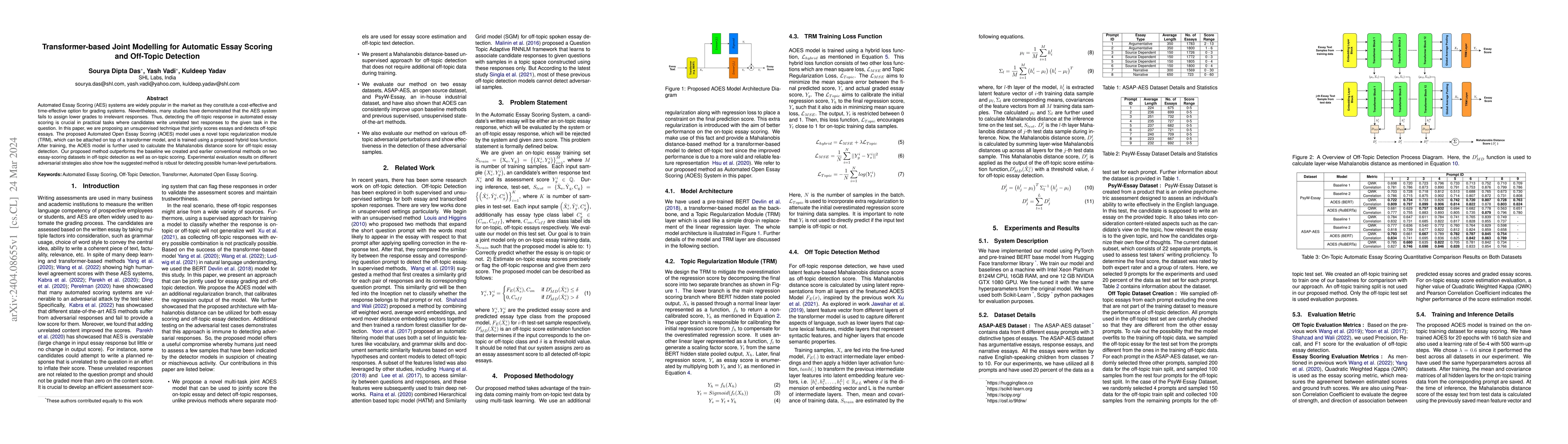 Thumbnail for Transformer-based Joint Modelling for Automatic Essay Scoring and
  Off-Topic Detection