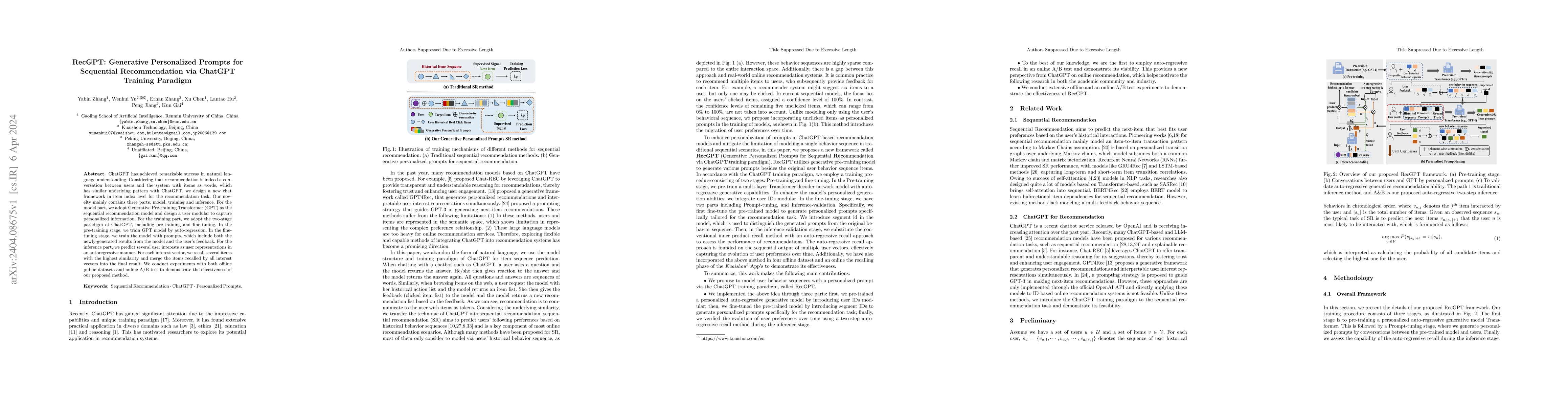 Thumbnail for RecGPT: Generative Personalized Prompts for Sequential Recommendation
  via ChatGPT Training Paradigm