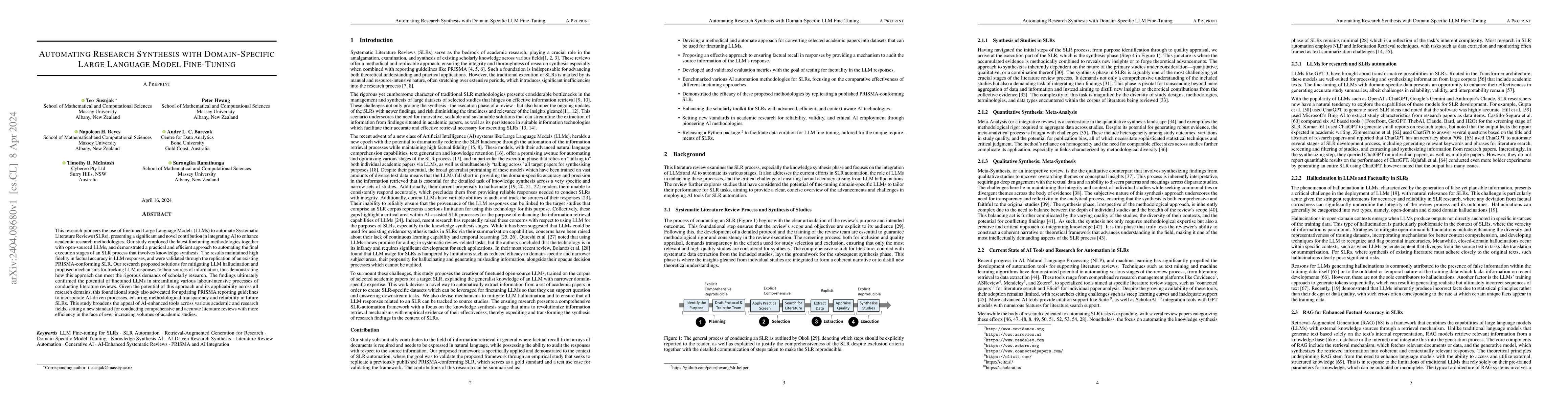Thumbnail for Automating Research Synthesis with Domain-Specific Large Language Model
  Fine-Tuning