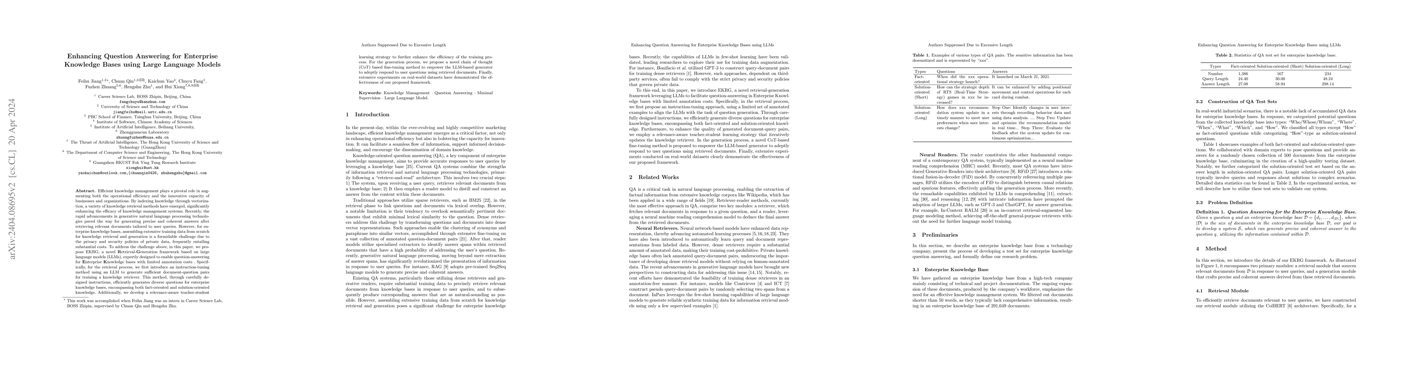 Thumbnail for Enhancing Question Answering for Enterprise Knowledge Bases using Large
  Language Models
